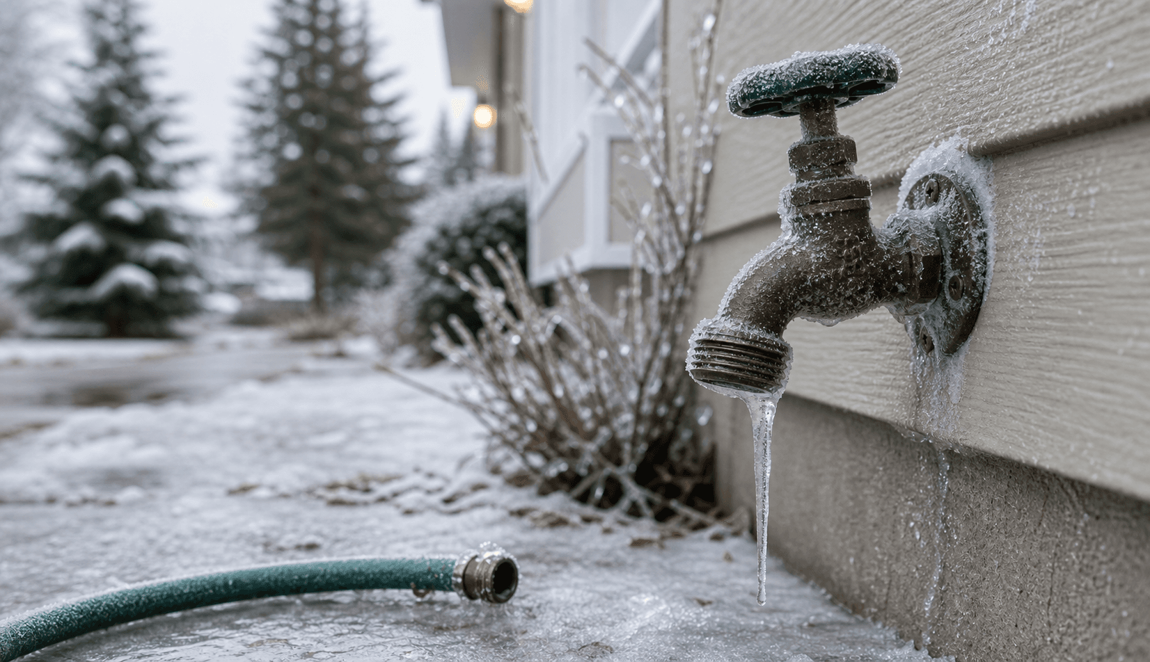 Frost on an exterior hose bib at a Bellevue home during a Pacific Northwest cold snap