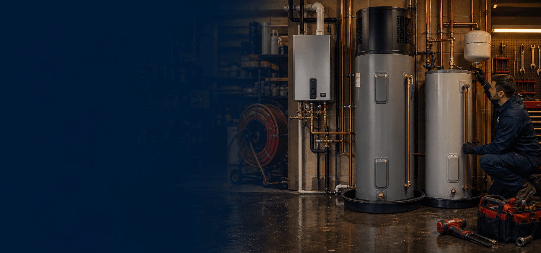 Water heaters for Bellevue homes — tank, tankless, and heat pump — long-form plumbing guides from Bellevue Plumber Pro covering water heaters for Bellevue and Eastside homeowners