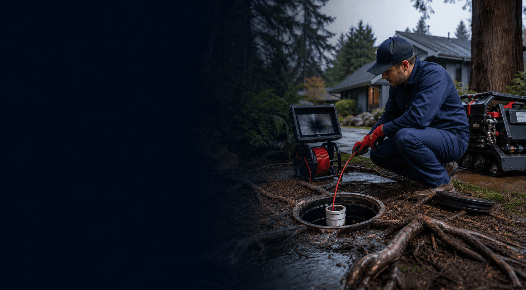 Sewer line repair and cedar root removal in Bellevue — performed by Bellevue Plumber Pro, a licensed and insured Washington State plumbing contractor serving Bellevue and the Eastside