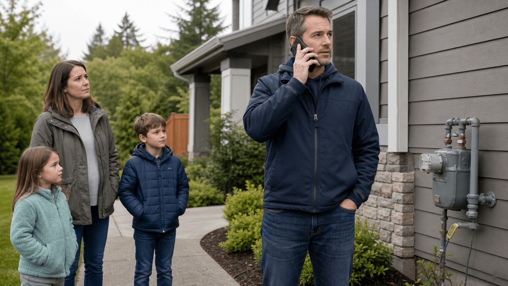 Family standing outside a Bellevue home and calling for help after smelling gas